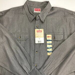 Wrangler Relax Fit Men Gray 2XL Long Sleeve 100% Cotton NEW Shirt